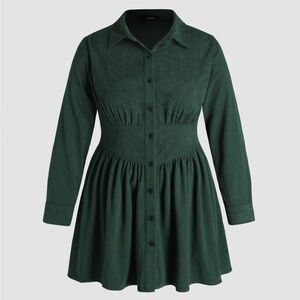 Green long sleeve corduroy cider dress